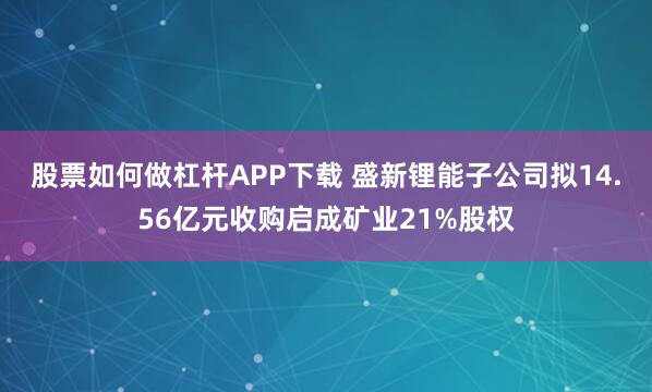 股票如何做杠杆APP下载 盛新锂能子公司拟14.56亿元收购启成矿业21%股权