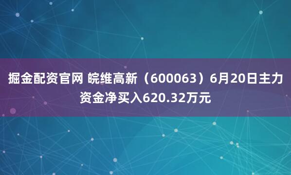 掘金配资官网 皖维高新（600063）6月20日主力资金净买入620.32万元